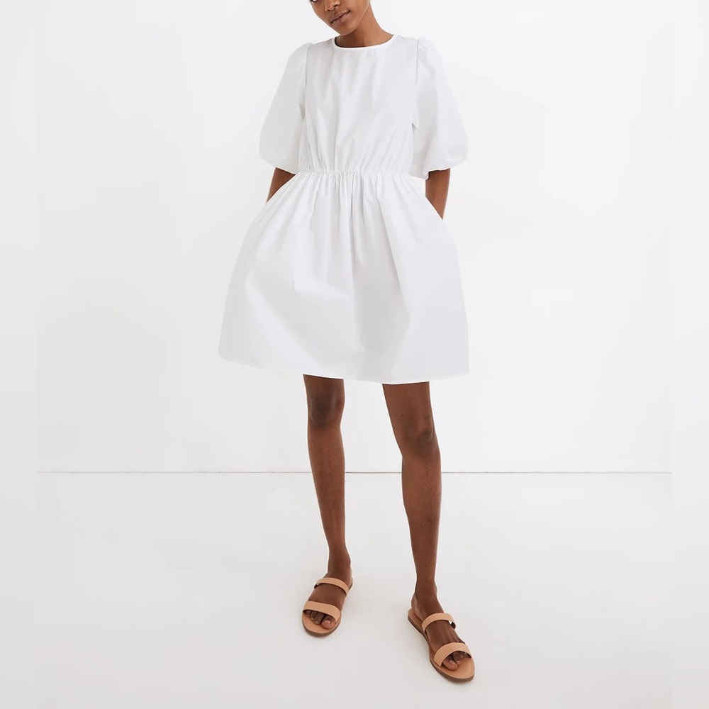 MADEWELL poplin crewneck bubble-sleeve mini dress